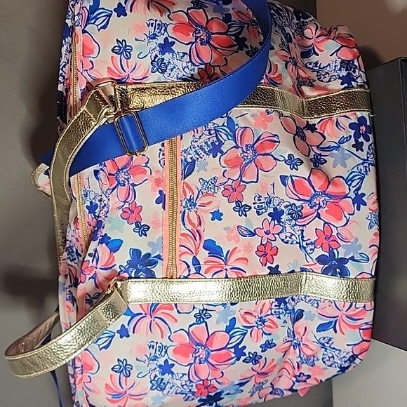Lilly Pulitzer Pink and Blue Floral Bag with Gold Straps- NWOT - Picture 3 of 11